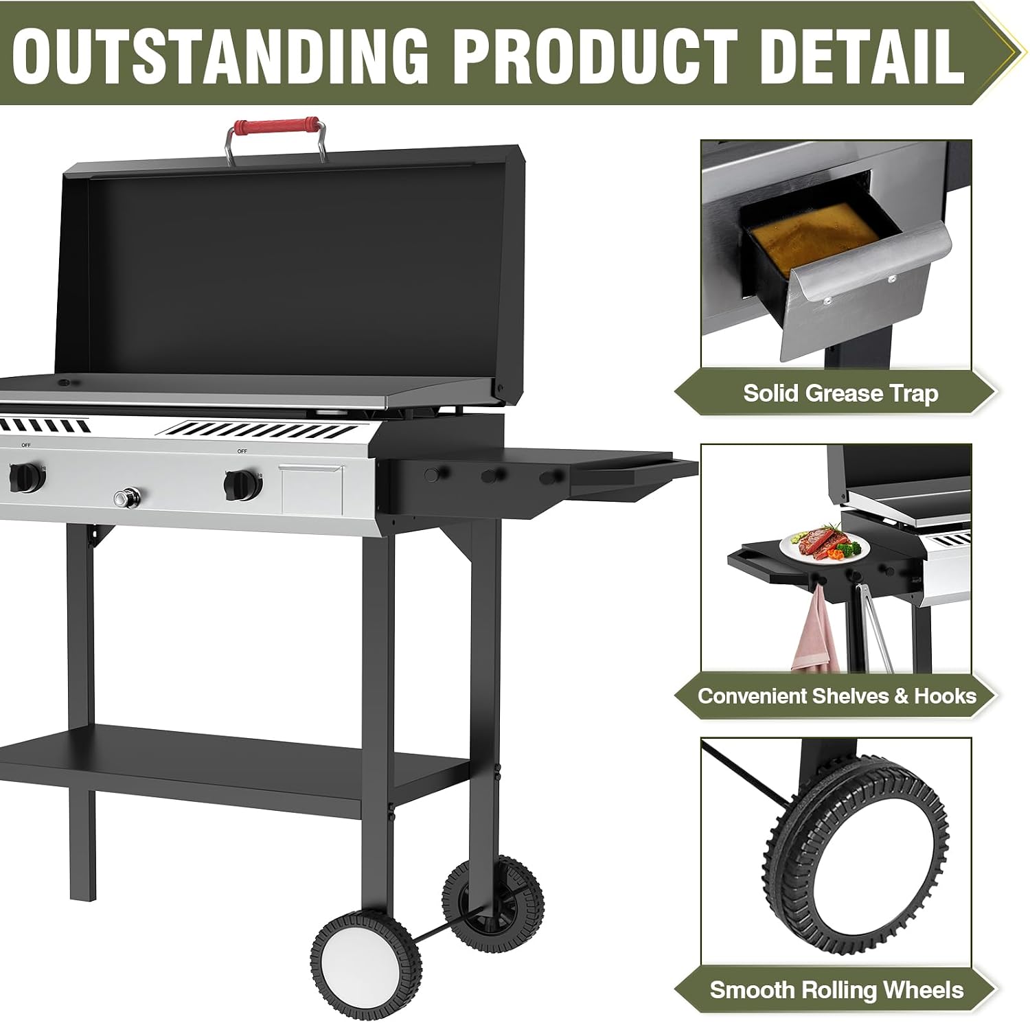 Bestfire 2 Burner Outdoor Propane Gas Stove with Auto Ignition & Regulator, 150,000 BTU High-Pressure Stand Cooker with Flat Top Grill Griddle & Shelf, Portable Cast Iron Burner for Canning & Frying