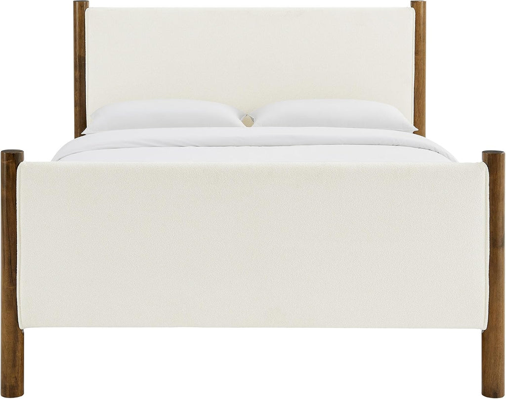 Modway Maven King Size Bed Frame in Feather Walnut with Upholstered Boucle Headboard and Footboard – Wood King Platform Bed Frame – No Box Spring Needed