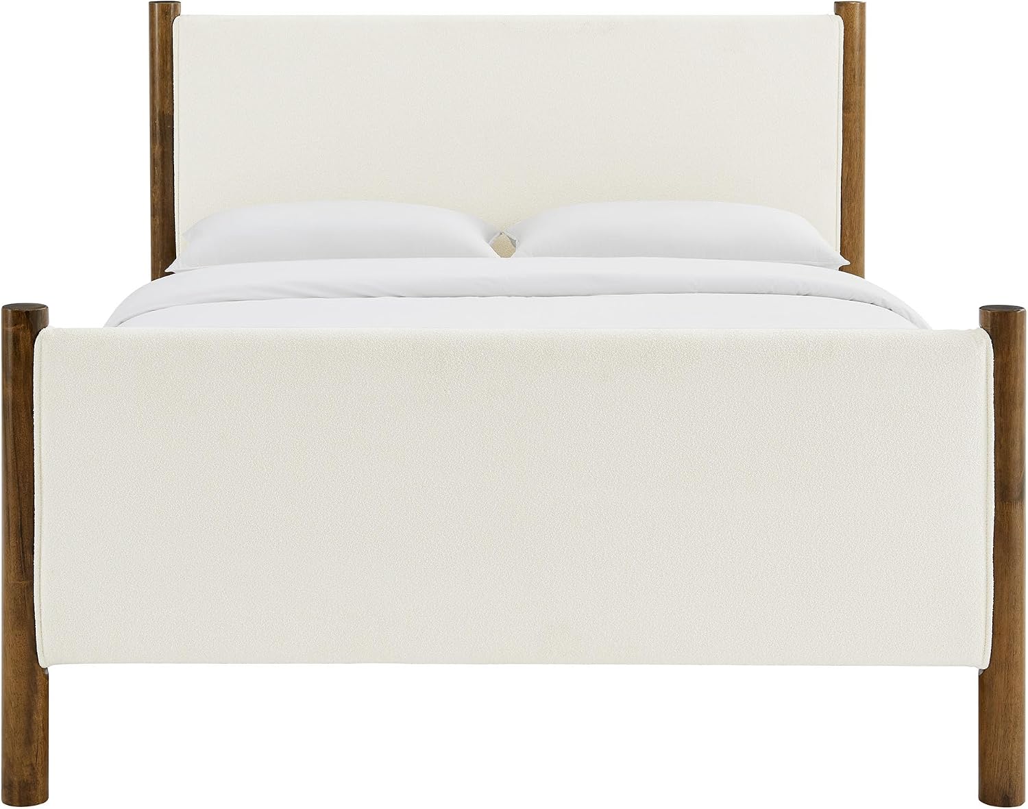 Modway Maven King Size Bed Frame in Feather Walnut with Upholstered Boucle Headboard and Footboard – Wood King Platform Bed Frame – No Box Spring Needed