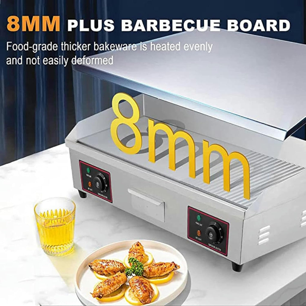29' Commercial Electric Griddle, Half Grooved/Flat Countertop Bakeware Non-Stick Teppanyaki Stainless Steel Grill with Dual Temperature Control Button, 220V 4400W