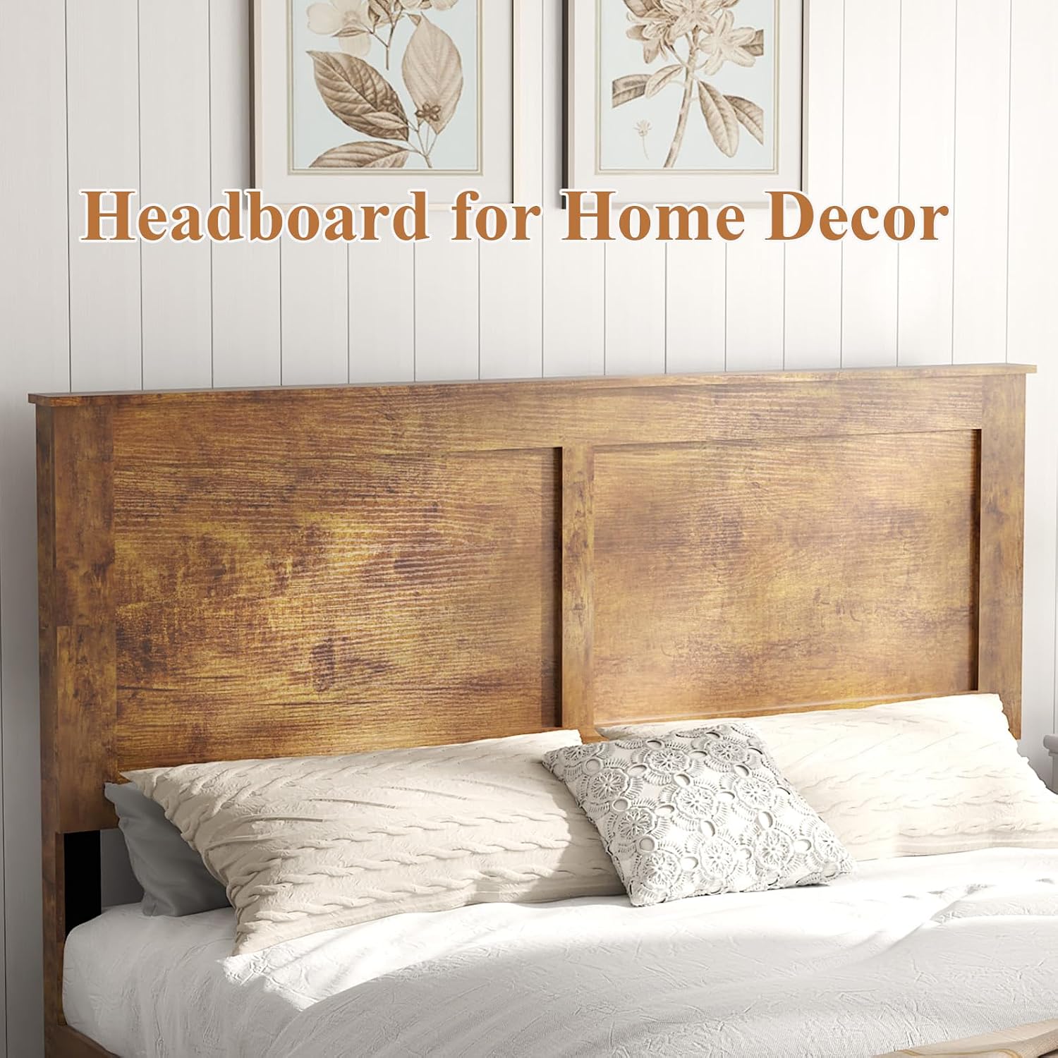 Wooden Bed Frame Full Size with Headboard, Farmhouse Platform Bedframe with Wood Slat Support, Sturdy Framework Bed Frame, Easy Assembly (Rustic Brown)