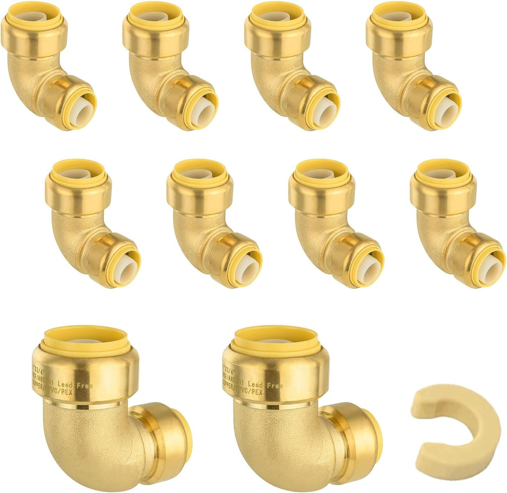 (Pack of 10) Niikappu 1 Inch x 3/4 Inch Reducing Elbow Brass Fitting, Push to Connect Plumbing Brass Fittings, PEX, Copper, CPVC, PE-RT Pipes