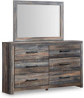 Signature Design by Ashley Drystan Rustic Smooth-Gliding 6-Drawer Dresser and Mirror with Safety Stop, Gray & Dark Brown