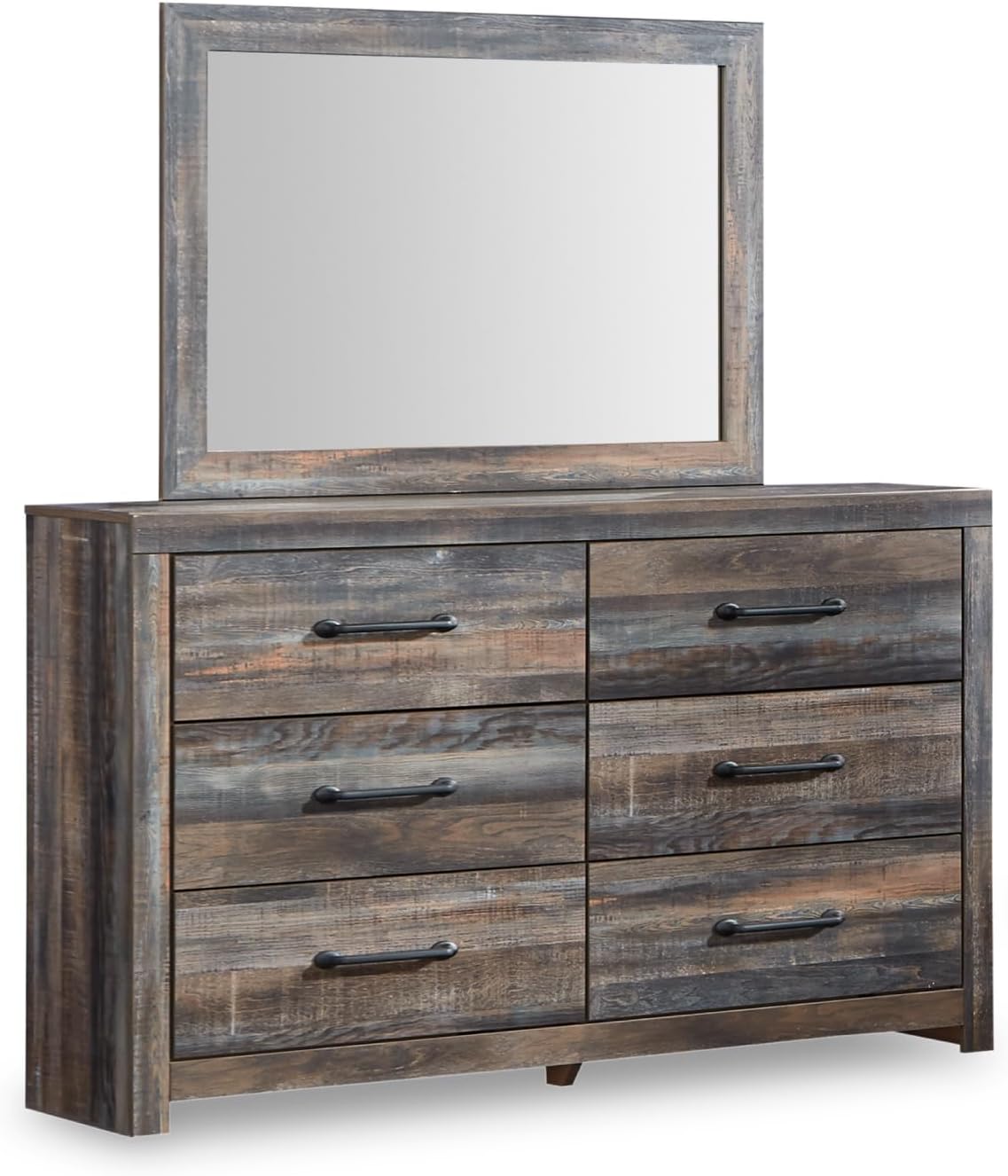 Signature Design by Ashley Drystan Rustic Smooth-Gliding 6-Drawer Dresser and Mirror with Safety Stop, Gray & Dark Brown