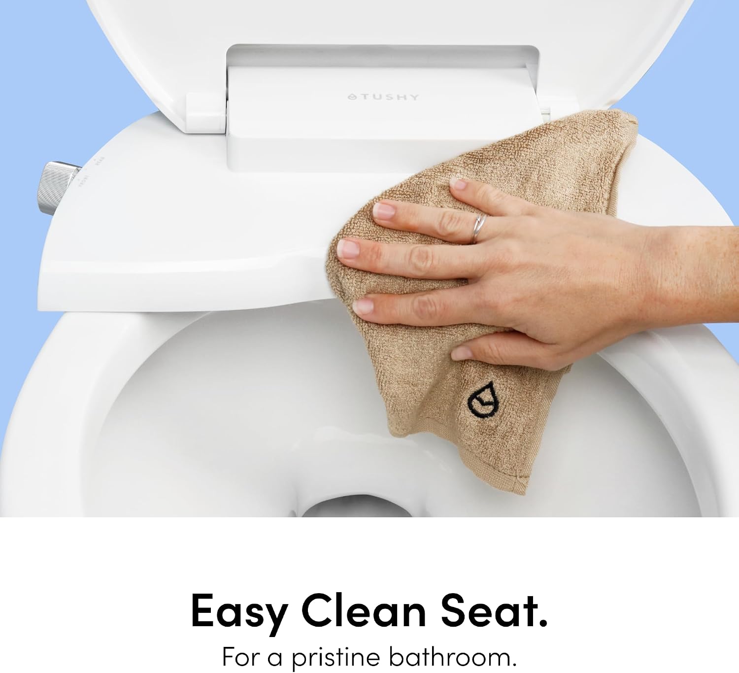 TUSHY Wave Non-Electric Bidet Toilet Seat: Sleek Elongated Design, Quick-Release for Easy Cleaning (DuoFlow Front & Rear Wash, Self-Cleaning Nozzle, Soft-Close Lid), 10-Min DIY Install, Platinum Knob