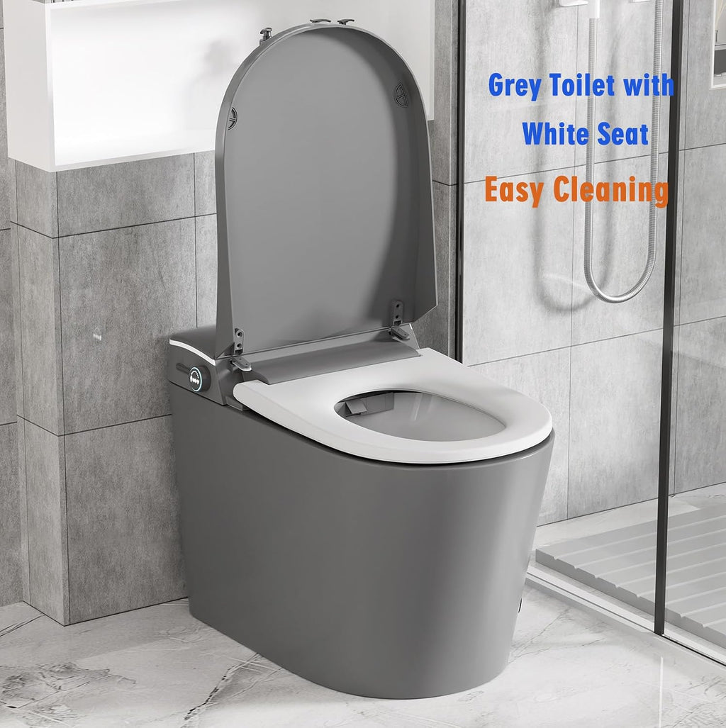 WinZo Elongated Smart Toilet With Bidet Built-in,Auto Open & Flush Auto Soft Close Seat, Hands-Free Foam Shield,Adjusted Heated Seat & Warm Air Dyring Matte Grey