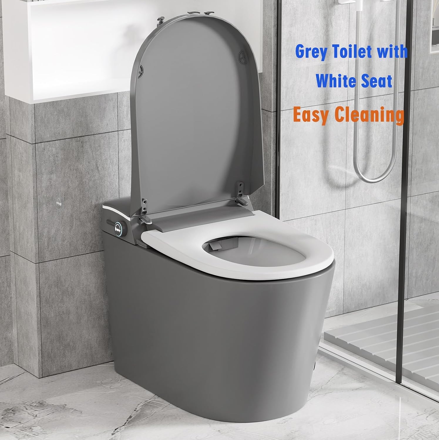 WinZo Elongated Smart Toilet With Bidet Built-in,Auto Open & Flush Auto Soft Close Seat, Hands-Free Foam Shield,Adjusted Heated Seat & Warm Air Dyring Matte Grey
