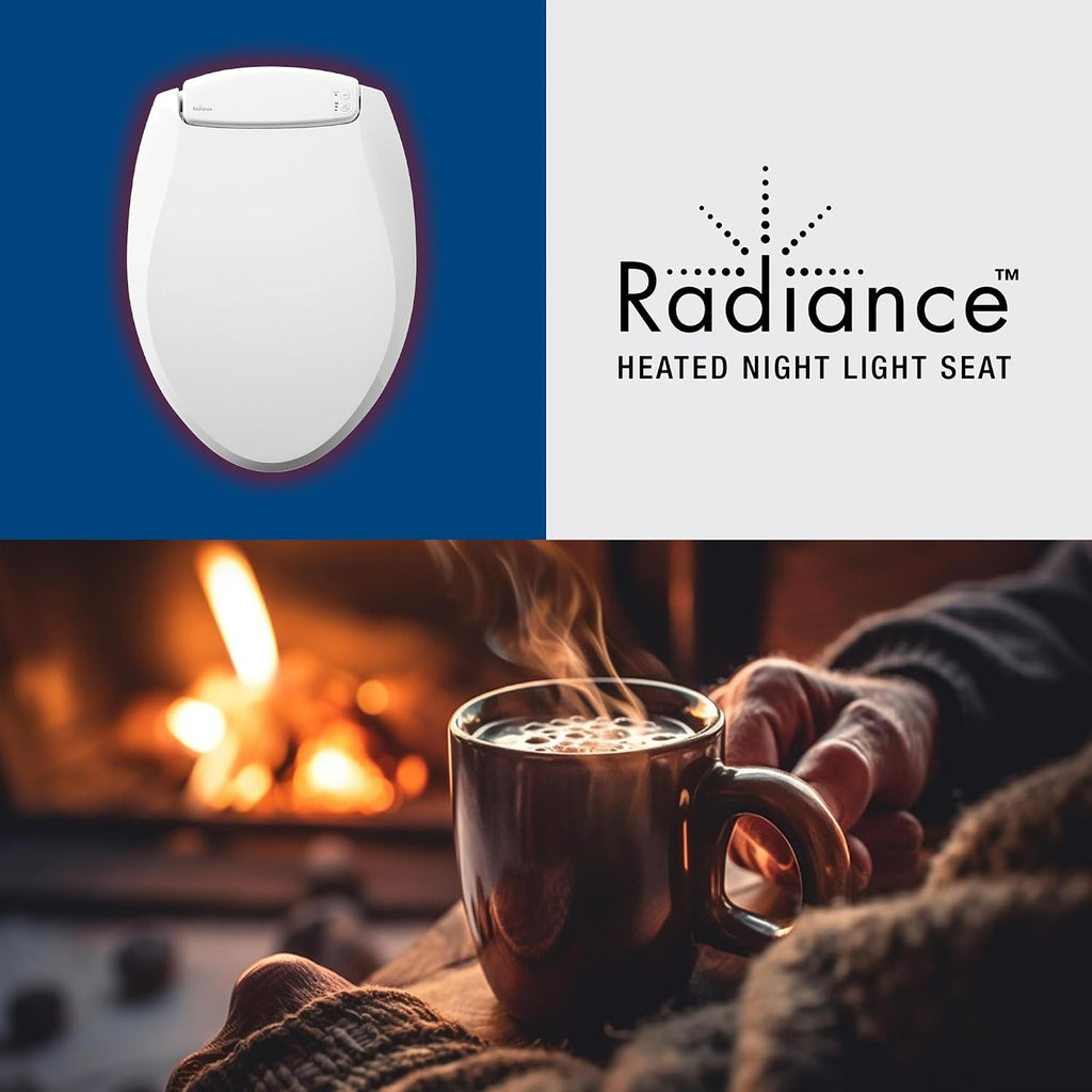 Bemis Radiance Heated Night Light Toilet Seat, Slow Close Adjustable Fit Long Lasting Plastic Seat, Elongated, White