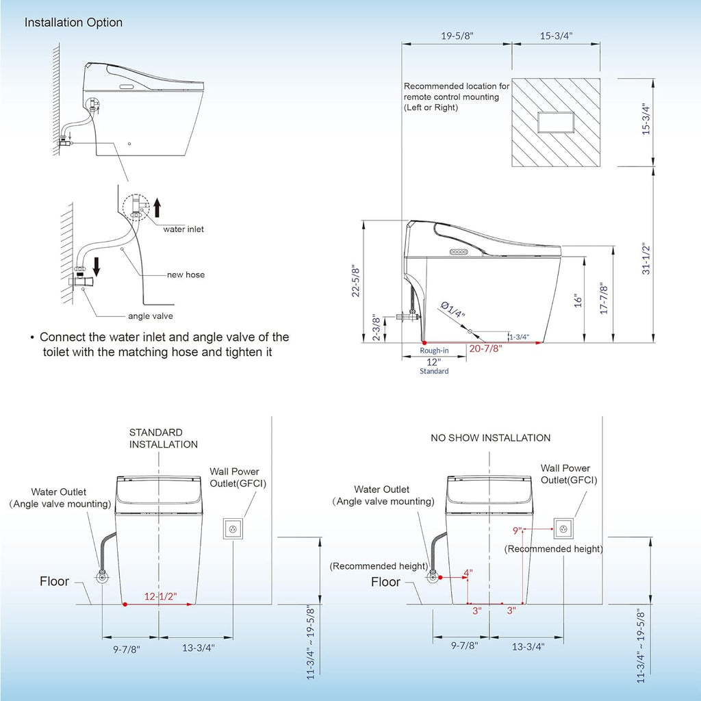 WOODBRIDGE B0960S Auto Flush, Auto Open & Auto Close, 1.28 GPF Single Flush Toilet with Smart Toilet Seat and Wireless Remote Control, Chair Height