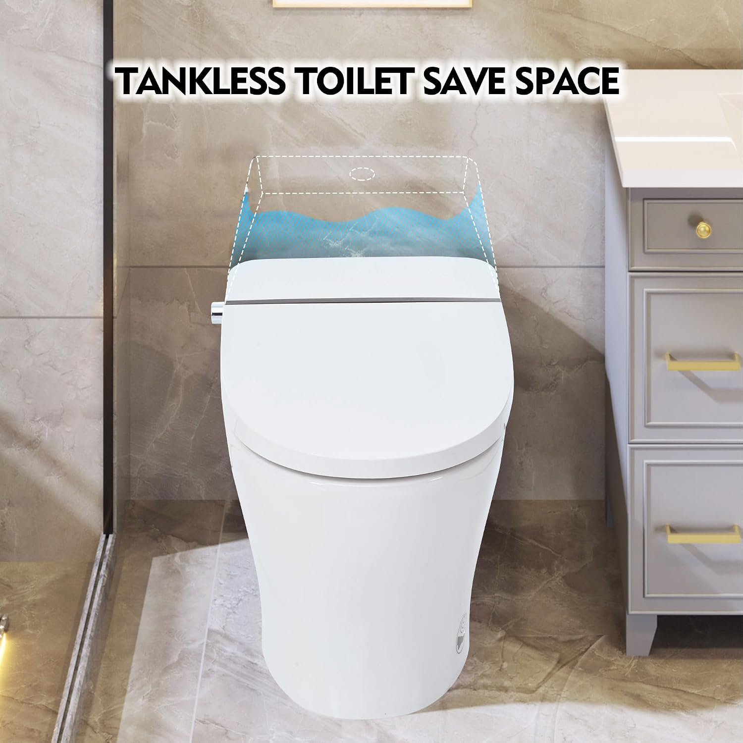 Heated Seat Smart Toilet without Bidet, Upmarket Compact Dual Flush Toilet 1,1.28 GPF, Tank less toilet with Adjustable Temp Heated Seat, Foot sensor Flush, White Night Light, Knob Control,Auto Flush