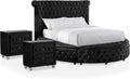 Furniture of America Rhodo Glam Button Tufting Fabric Upholstered 3-Piece Bedroom Set, Bed and 2 Nightstands, California King-Size, Black