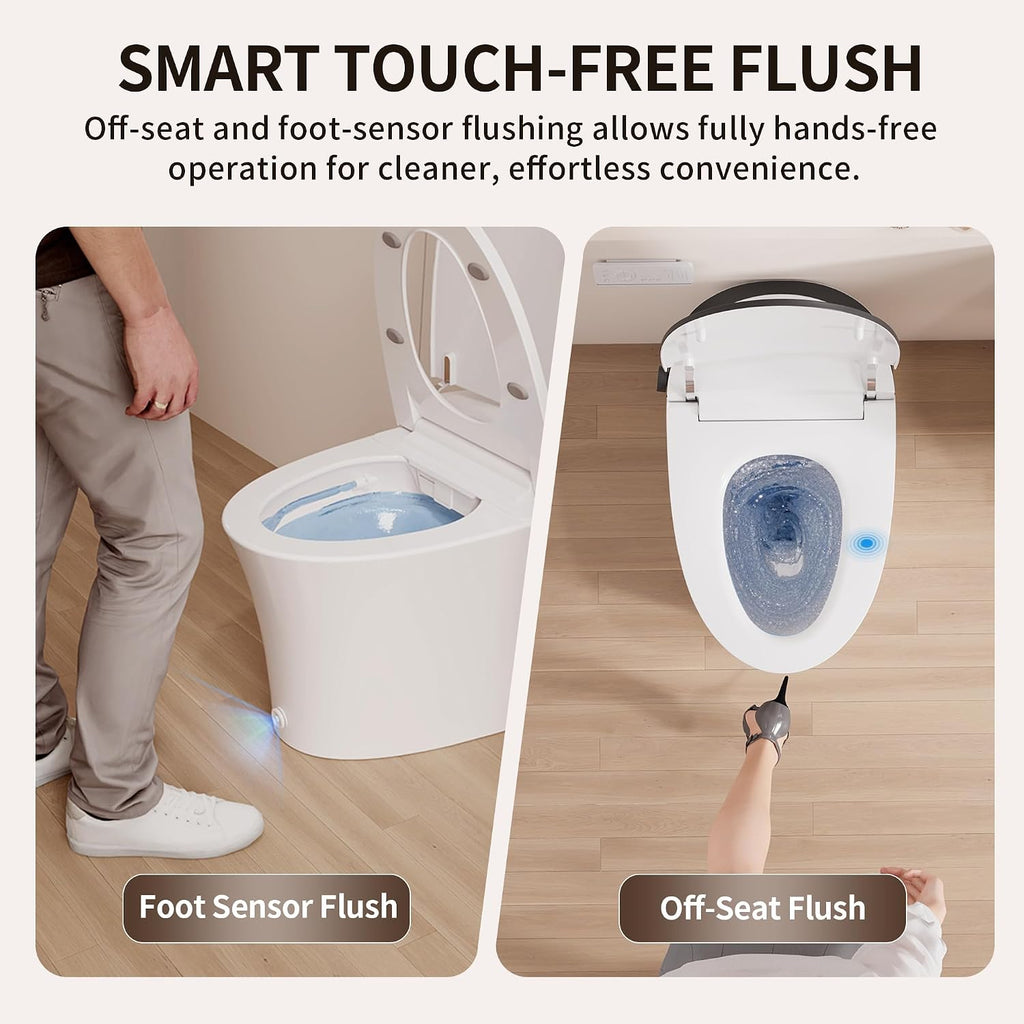 DeerValley Smart Toilet One Piece Tankless Toilets with Bidet Built in 1.28GPF Auto Flush Foot Kick Blackout Flush Warm Water and Air Dryer Heated Seat Remote Control 10' Rough-In Options - DV-1S0019R