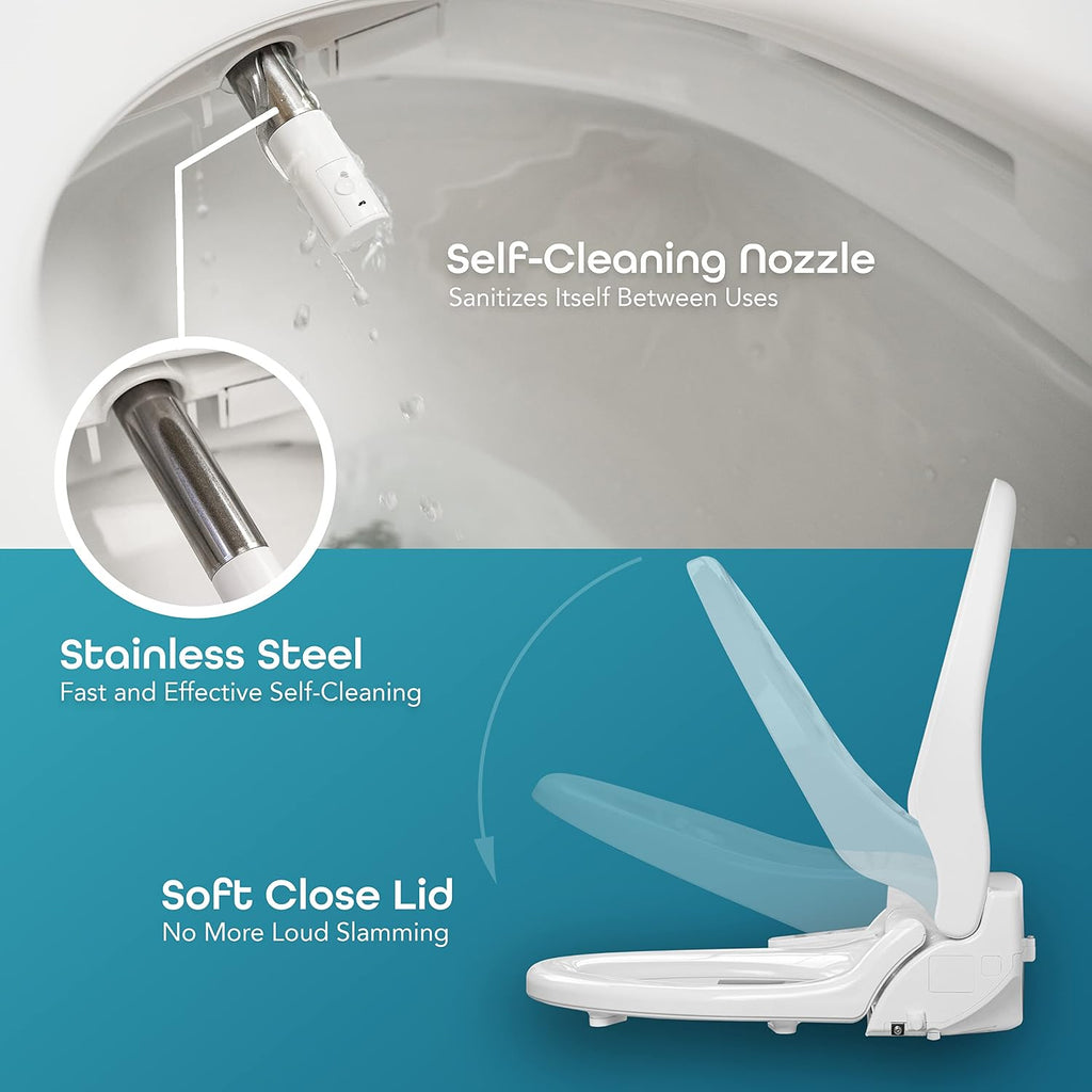 BidetMate 1000 Series Electric Bidet with Dryer, Heated Smart Toilet Seat with Heated Water, & Side Control Panel - Adjustable and Self-Cleaning Smart Home Device - Elongated