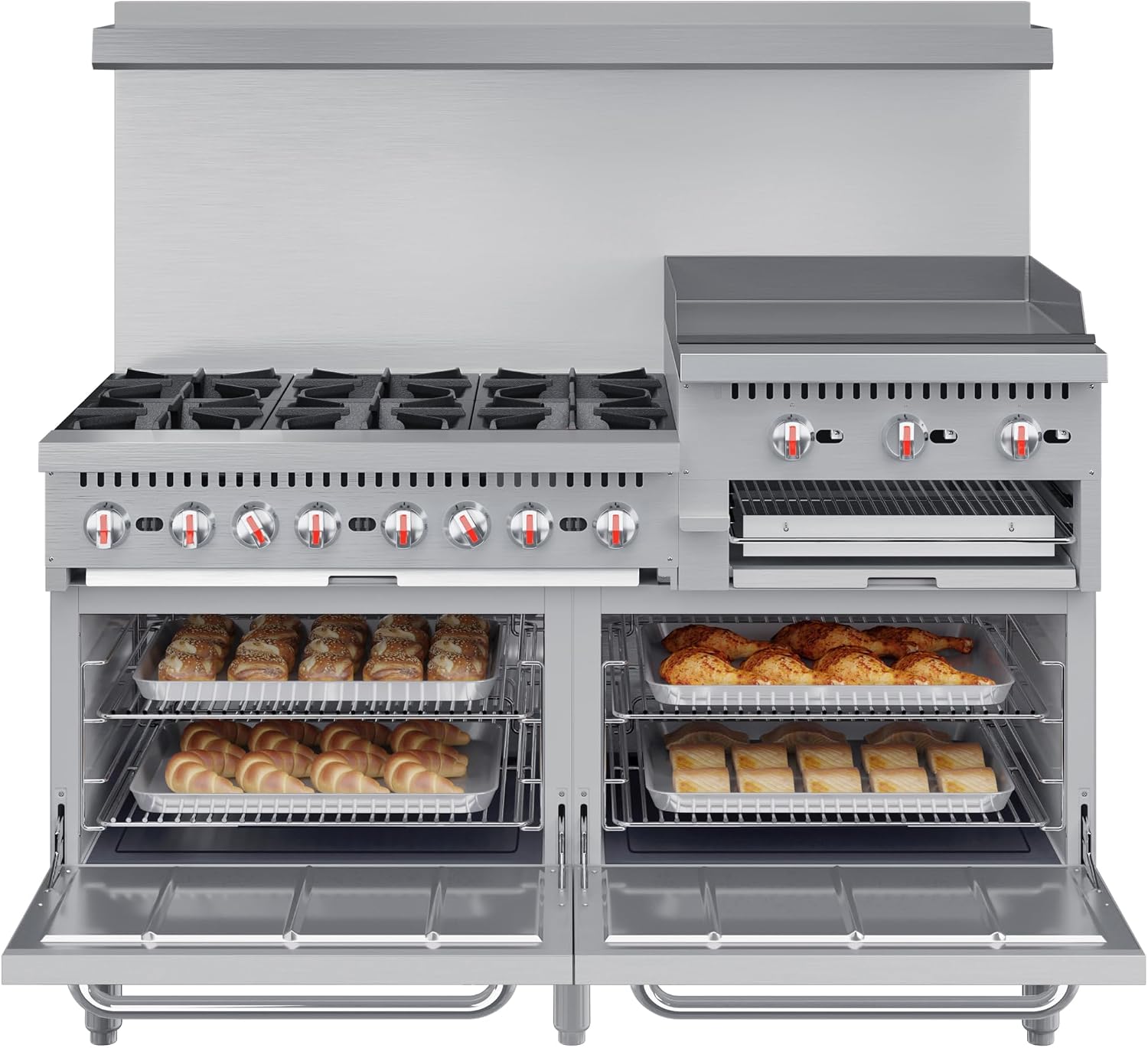 KoolMore 60 in. 6 Burner Commercial Liquid Propane Range with 24 in. Griddle and Broiler (KM-CRGB60-LP)