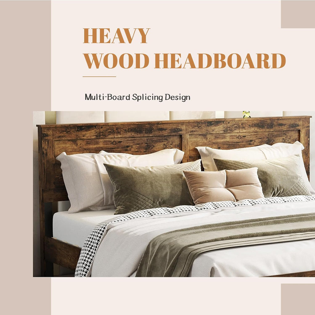 Bellemave Rustic Vintage King Size Bed Frame with Headboard,Wooden Platform Bed Frame King Size with Wood Slats,Easy Assembly,Dark Brown