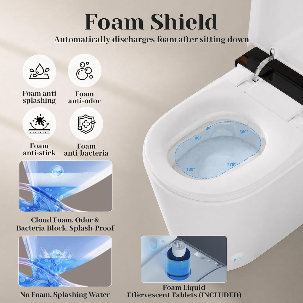 Luxury Smart Toilet with Bidet, Elongated One Piece Toilet with Heated Seat, Dryer, Auto Flush/Lid&Seat, Child Mode, Electric Tankless Toilets for Bathroom with Siphon Flush 1.28 GPF, MAP 1000g