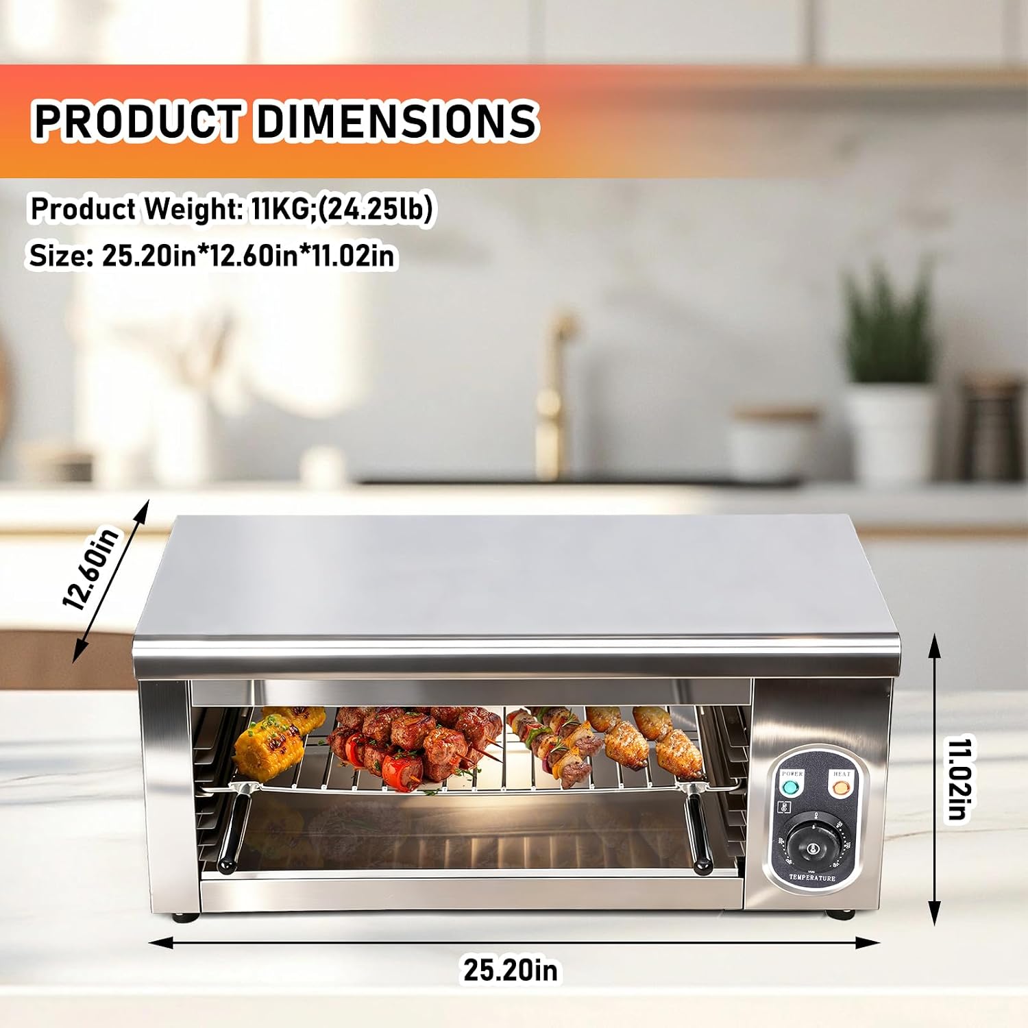 Commercial Electric Cheese Melter Salamander Broiler, 1600W Steak Broiler with Adjustable Temp Control (122°F-572°F), Wall Mount or Countertop, Stainless Steel Raclette Grill, for Cheese, Steaks