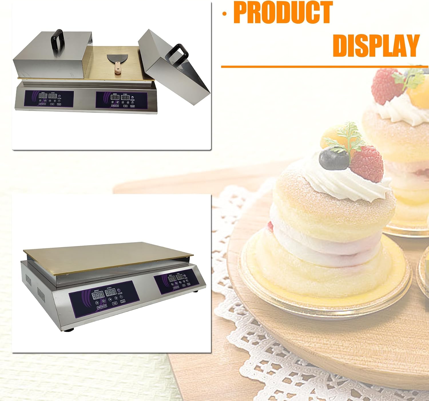 TECHTONGDA 110V Commercial Souffle Machine Souffle Pancake Maker Dorayaki Baker Double Plate Electric Griddle Digital Display Muffin Maker 26.3x13.8in Copper Heating Surface Fluffy Pancakes Machine