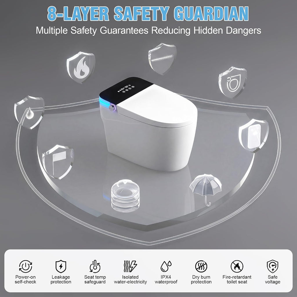Luxury Smart Toilet, Elongated One Piece Toilet with Heated Seat, Dryer, Auto-Lift Lid, Soft Close, Electric Tankless Bidet Toilets for Bathroom with Siphon Dual Flush 0.8/1.2 GPF, MAP 1000g