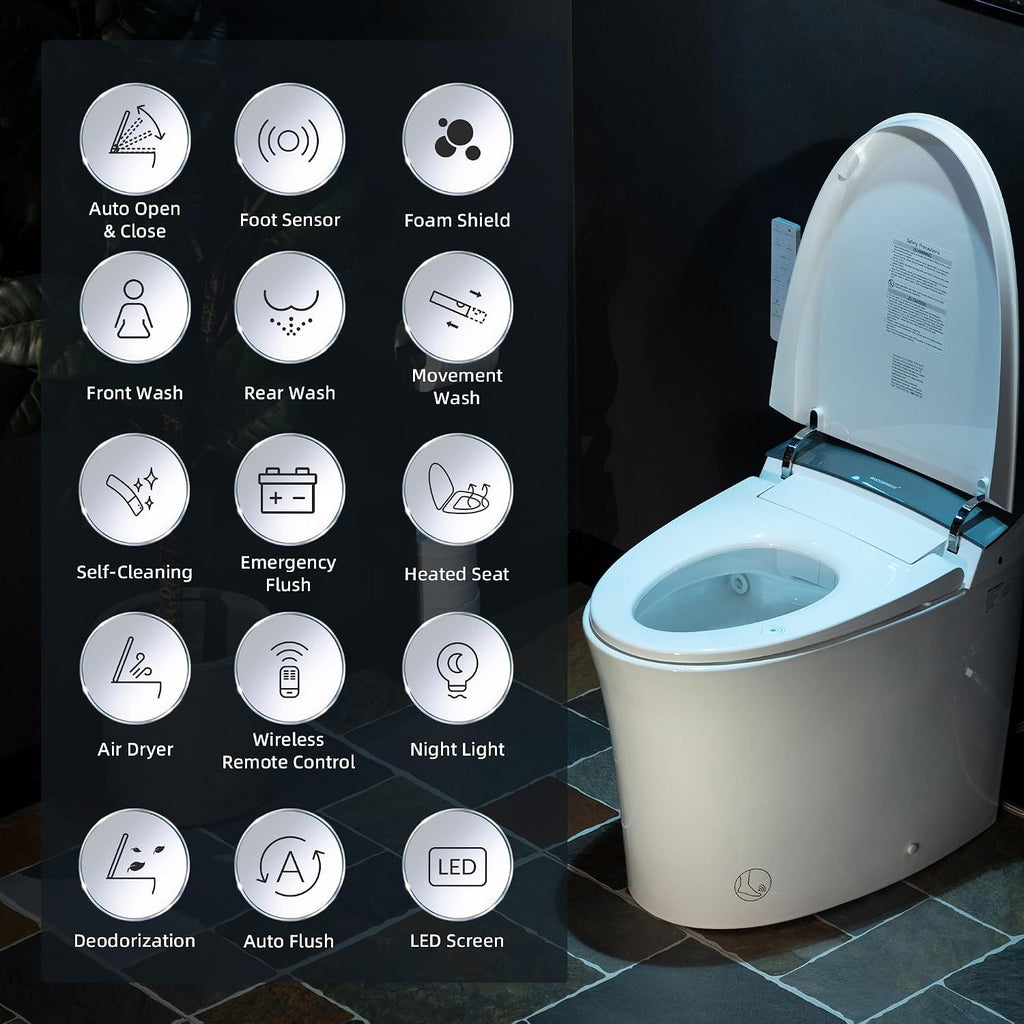 WOODBRIDGE Smart Toilet, Auto Open & Close, Auto Flush, Foot Sensor, Cleaning Foam Dispenser, Heated Seat and Chair Height Design, EBT230