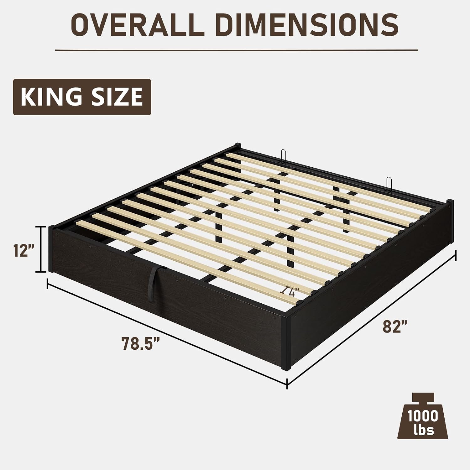 LUXOAK 3 Pieces Bedroom Sets, Includes King Size Lift Up Storage Platform Bed Frame, 2 Drawers Farmhouse Nightstand Set of 2 with Charging Station, No Box Spring Needed, Black