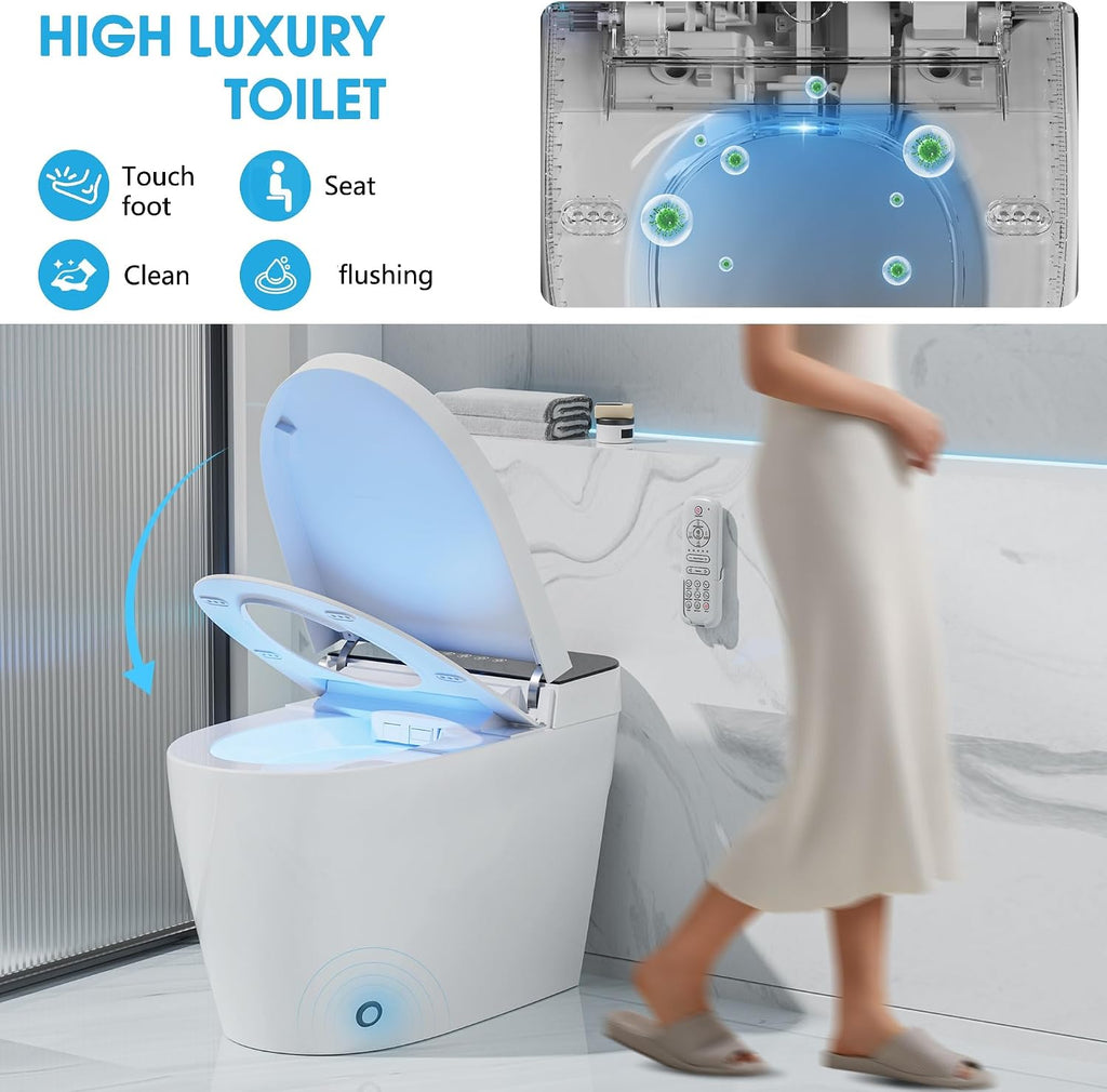 Smart Toilet with Bidet Built Warm Water Sprayer and Dryer, Foot Sensor Operation,Heated Seat toilet with LED Display for Bathroom,One Piece Bidet Auto Dual Flush