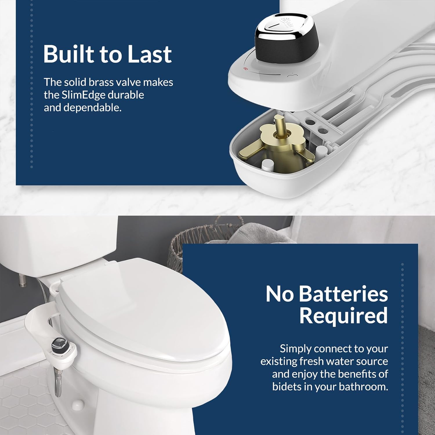 Bio Bidet SlimEdge 2 Pack Bidet Attachment for Toilet, Non Electric, Self Cleaning Dual Nozzles for Front and Rear Cold Water Wash, Adjustable Water Pressure, Ultra Thin Design, White