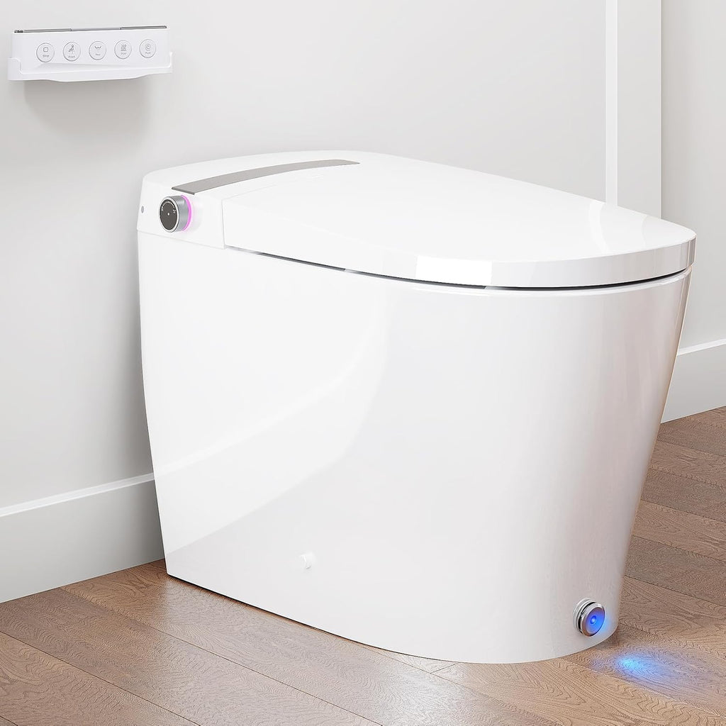 DA80 Smart Toilet with Bidet, One Piece Bidet Toilet with Water Tank & Pump, Elongated Heated Seat, 1.06 GPF Auto Flush, Warm Water, Remote Control, Foot Kick Blackout Flush Deodorization