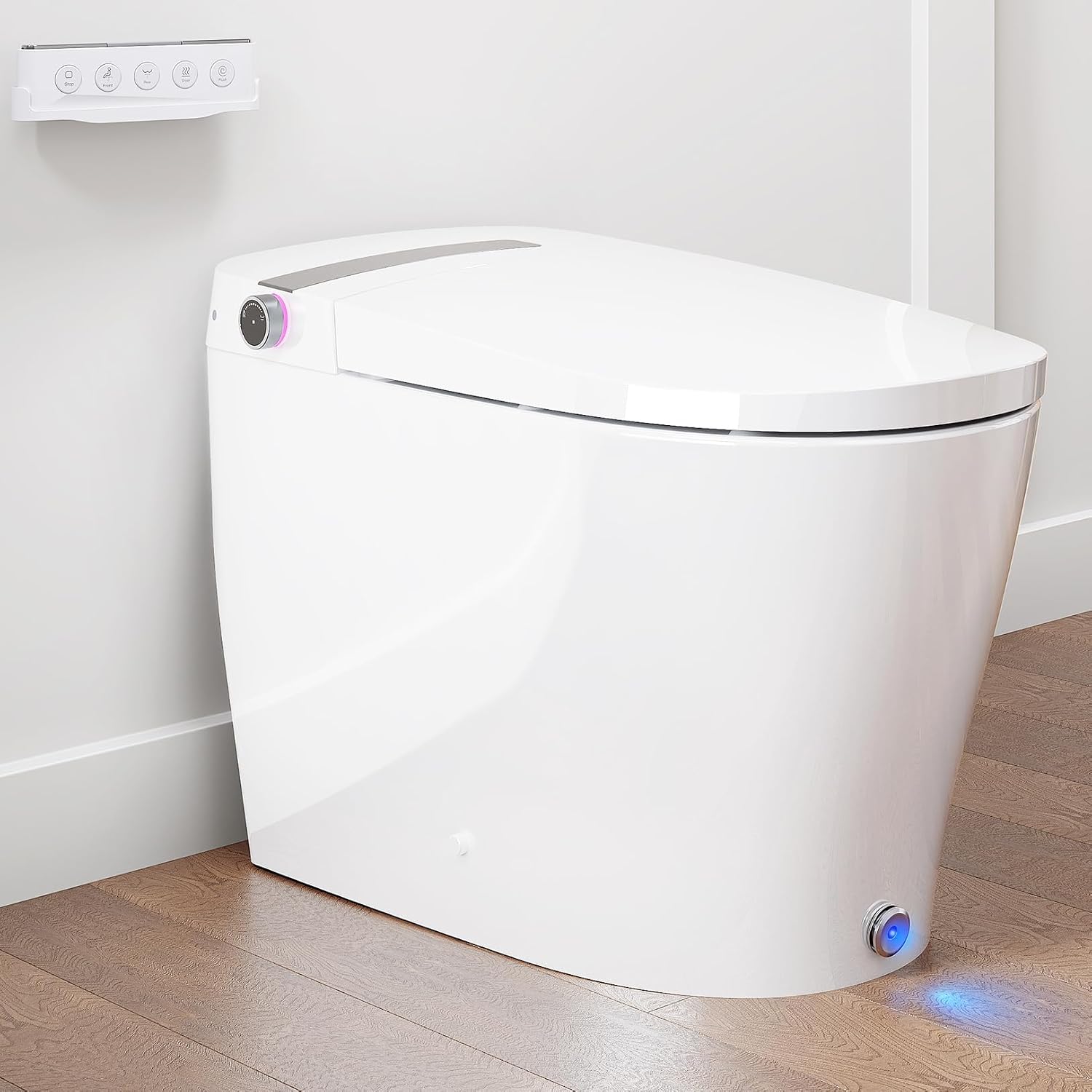 DA80 Smart Toilet with Bidet, One Piece Bidet Toilet with Water Tank & Pump, Elongated Heated Seat, 1.06 GPF Auto Flush, Warm Water, Remote Control, Foot Kick Blackout Flush Deodorization