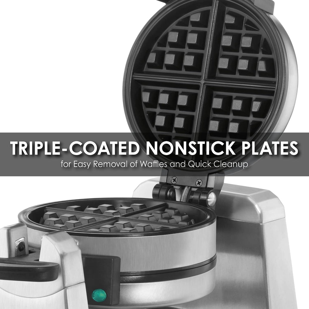 Waring Commercial Belgian Waffle Maker, 50 Waffles per Hour, Vertical Design, Rotary Feature for Even Baking, Triple-Coated Nonstick Plates, NSF Certified, WW200