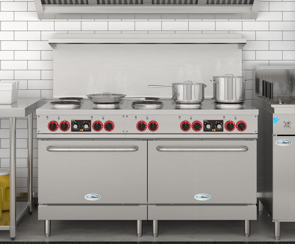 KoolMore 60 in. Commercial Electric Range with 10 Burners and 2 Standard Electric Ovens in Stainless Steel - 208V 3-Phase, CSA Listed (KM-CR60-E)