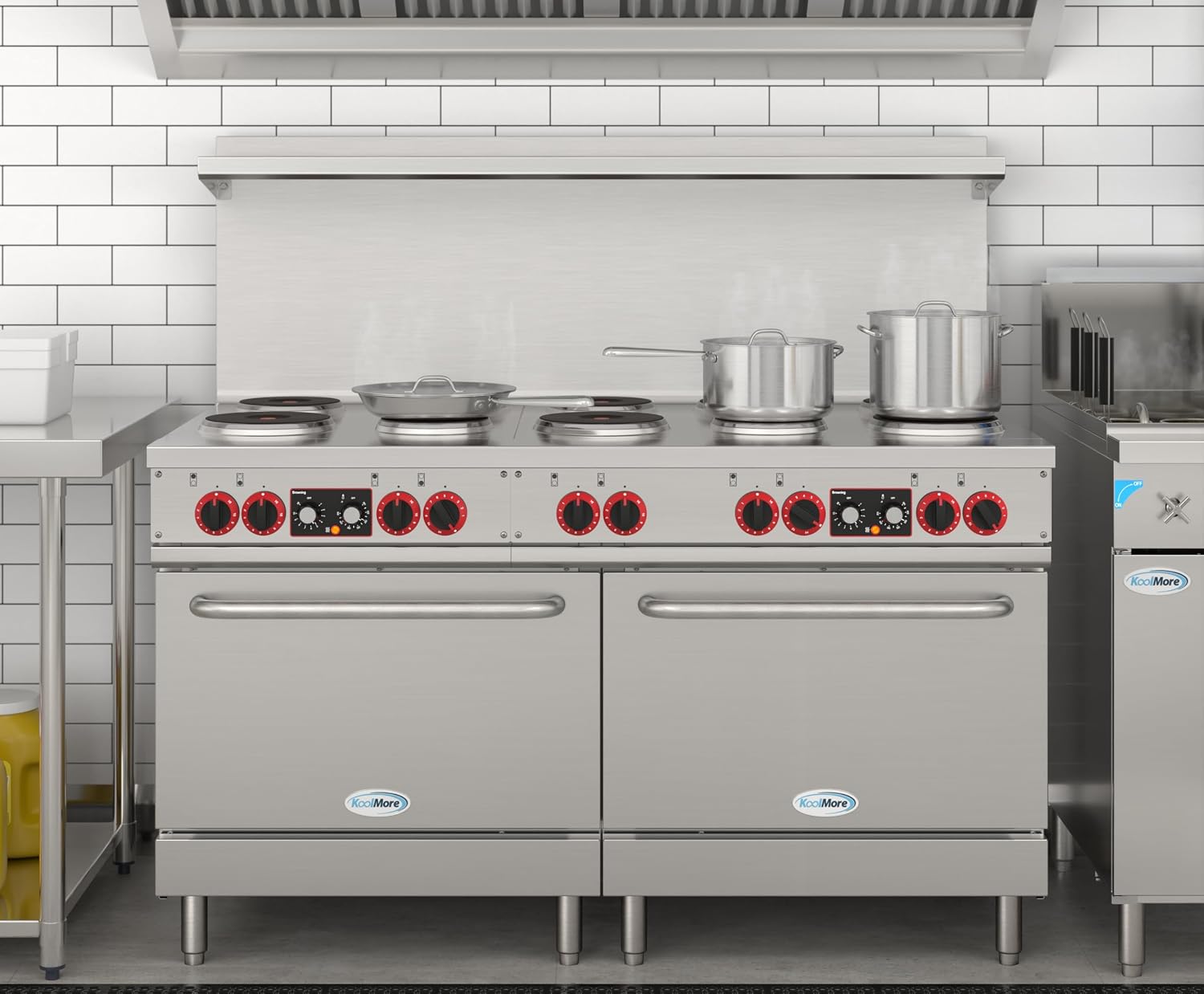 KoolMore 60 in. Commercial Electric Range with 10 Burners and 2 Standard Electric Ovens in Stainless Steel - 208V 3-Phase, CSA Listed (KM-CR60-E)