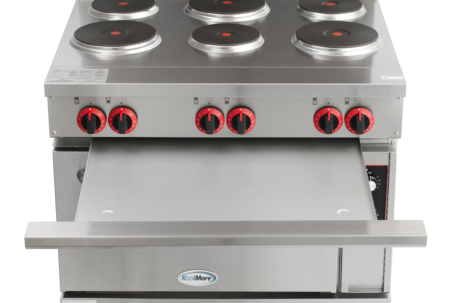 KoolMore 36 in. Commercial Electric Range with 6 Burners and 1 Standard Electric Oven in Stainless Steel - 208V 3-Phase, CSA Listed (KM-CR36-E)