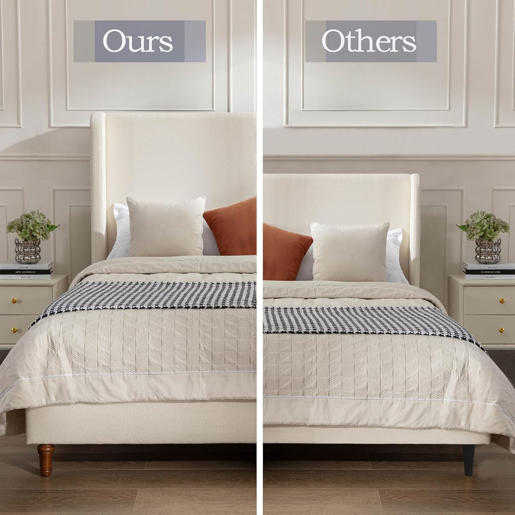 Upholstered Bed Frame King Size, 54' Tall Headboard Wingback Upholstered Platform Bed Frame for Adults Bedroom Strong Wood Slats Support/No Box Spring Needed/Easy Assembly, Beige