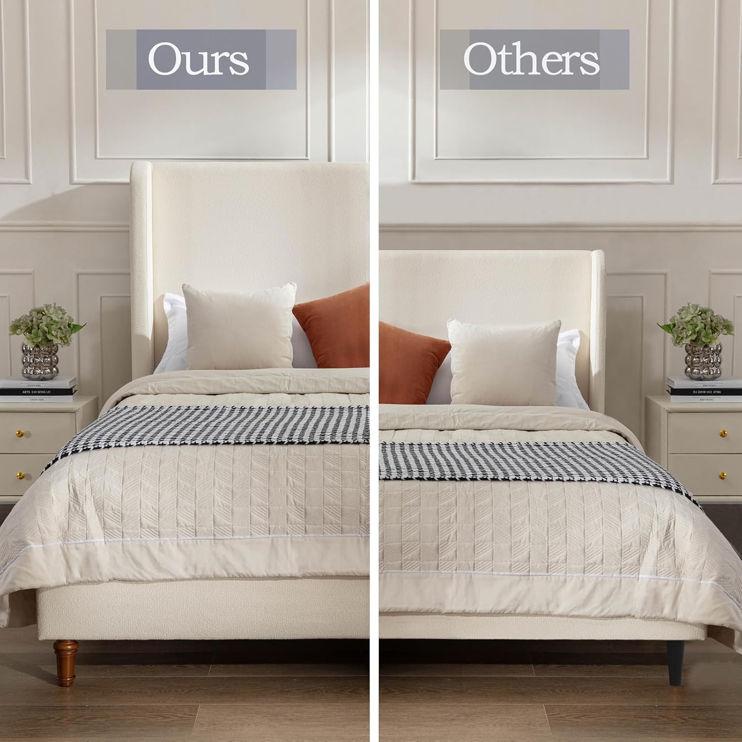 Upholstered Bed Frame King Size, 54' Tall Headboard Wingback Upholstered Platform Bed Frame for Adults Bedroom Strong Wood Slats Support/No Box Spring Needed/Easy Assembly, Beige
