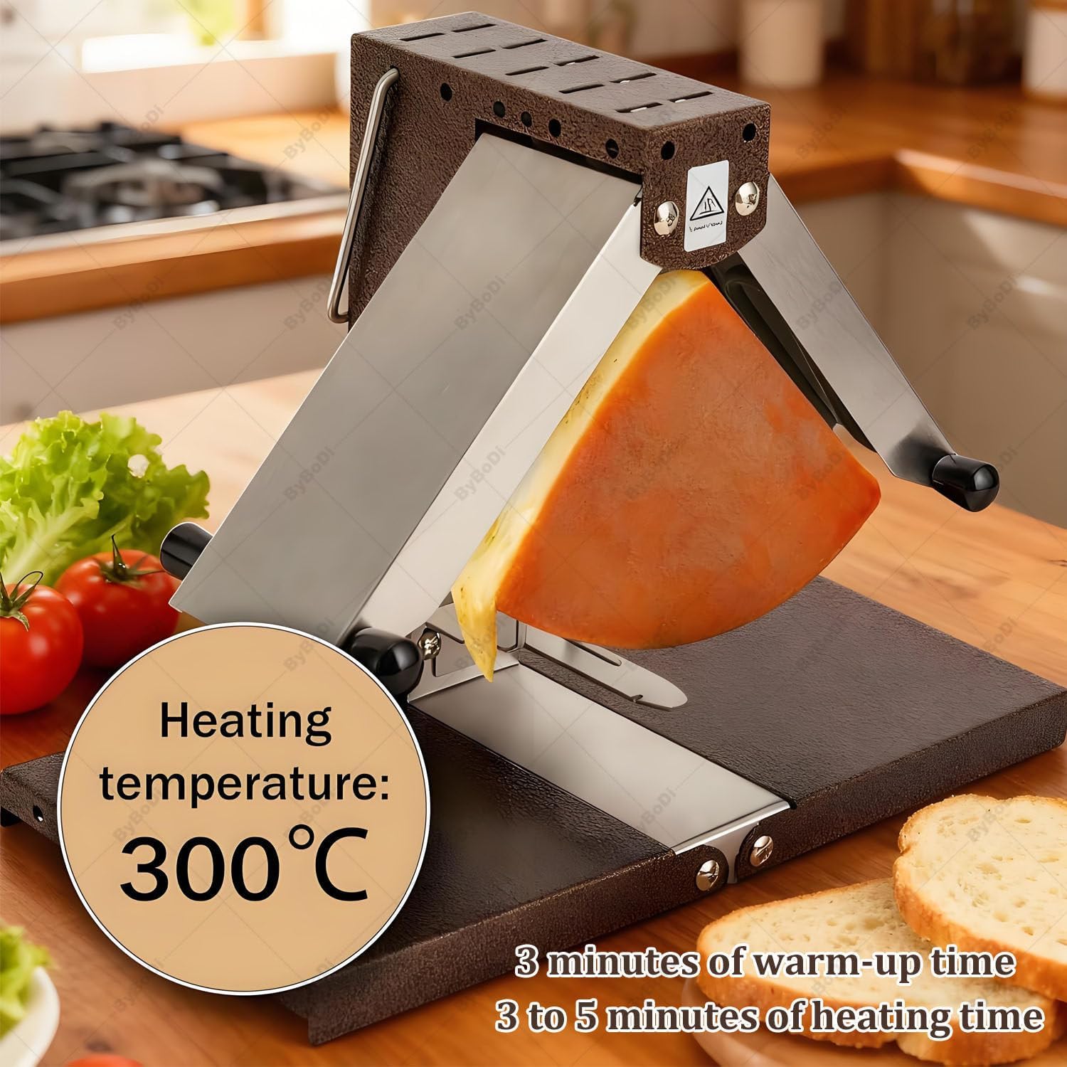Commercial Cheese Melter Machine,Multi-Function Electric Raclette Cheese Melter,1000W Dual Heating for Half Round, Blocks & Wedges,0-90° Adjustable Foldable Electric Melt Station