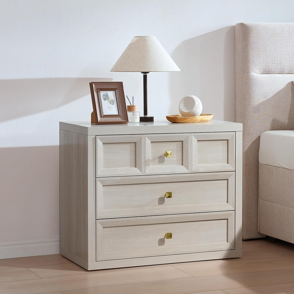 Night Stand Large W/Charging Station, 30.7' W Oversized Nightstands Tall Bedside Table with 3 Drawers, Accent End Table W/Large Storage, Modern Wood End Table for Bedroom, Office