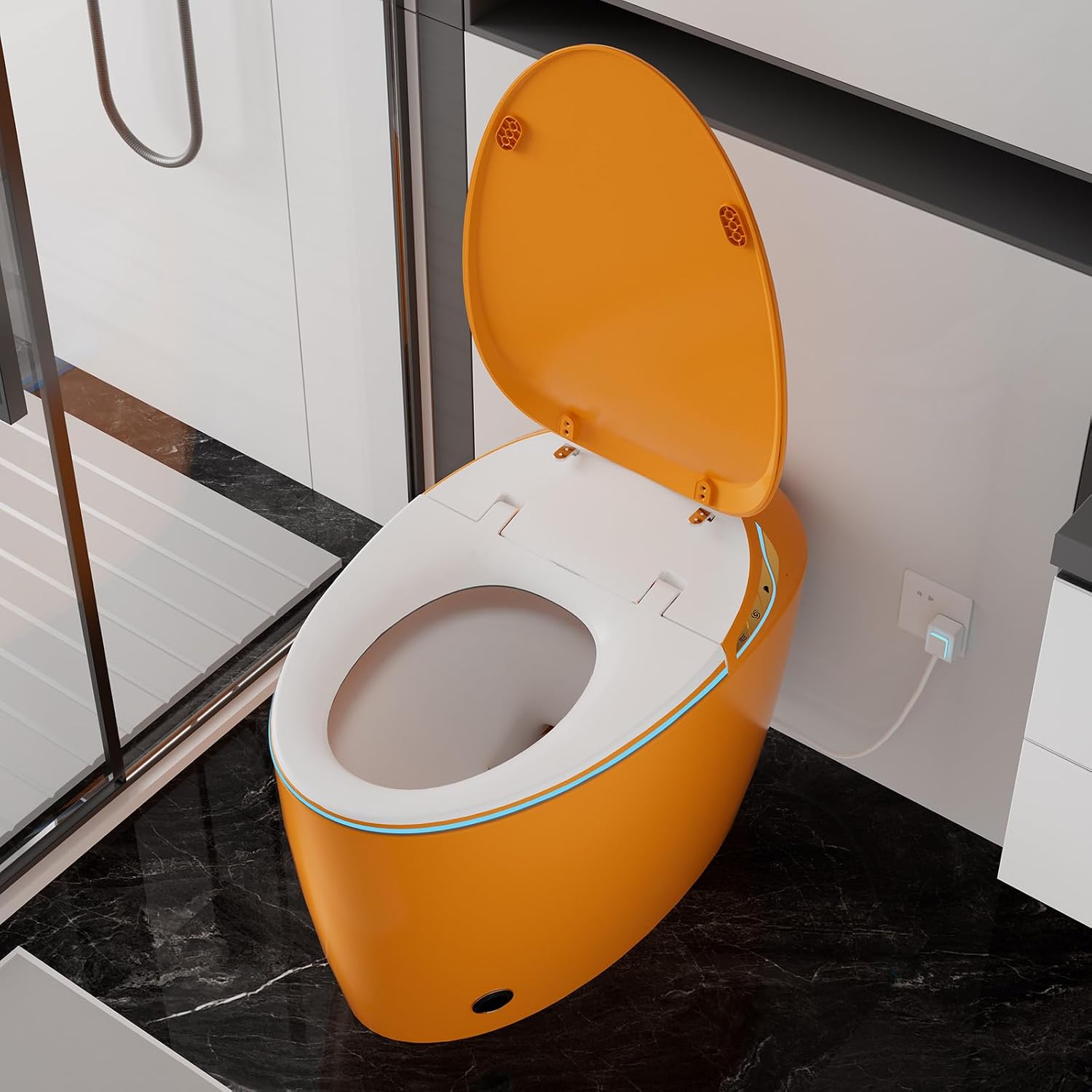 WinZo Tankless Smart Toilet With Bidet Seat, Egg Shaped Modern Design, Auto Open Flush, Adjusted Heated Seat, Warm Water and Dryer, Night Light, Side Buttons,Orange