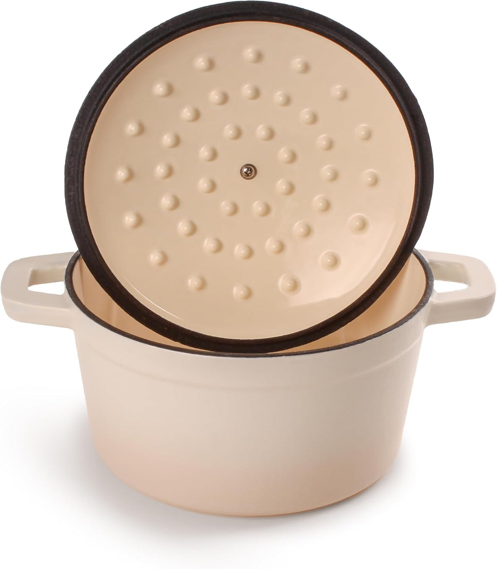 BergHOFF 3Pc Neo Enameled Cast Iron Cookware Set, 3qt. Dutch Oven, Matching Lid, Square Grill Pan 11 Inches, Oven Safe Up To 400°F, Meringue