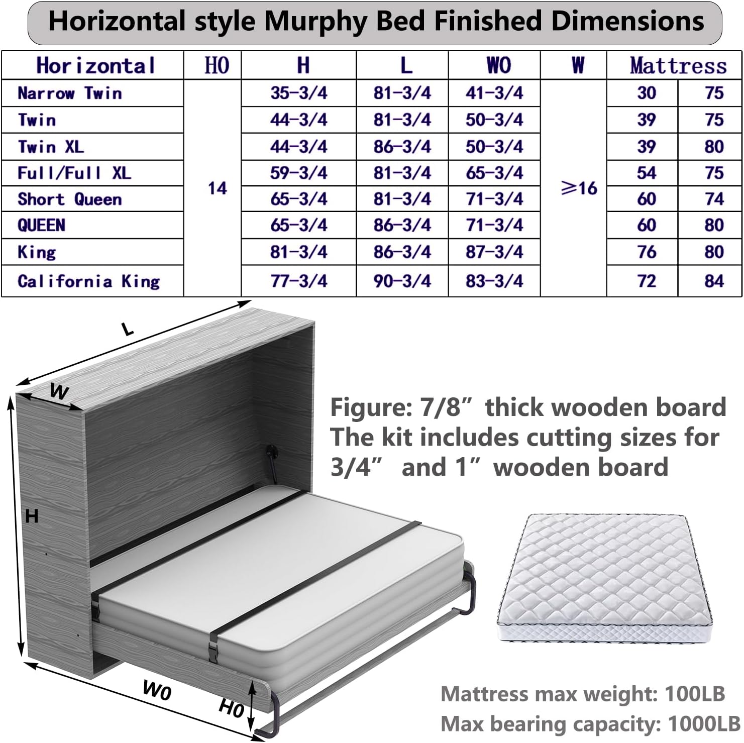 (Horizontal,Full/Full XL) Create A Luxurious Bed Easy Murphy Bed Hardware Kit, Hover in Mid Air Hydraulic Rod Gas Spring System Folding Wall Bed Hidden on The Wall