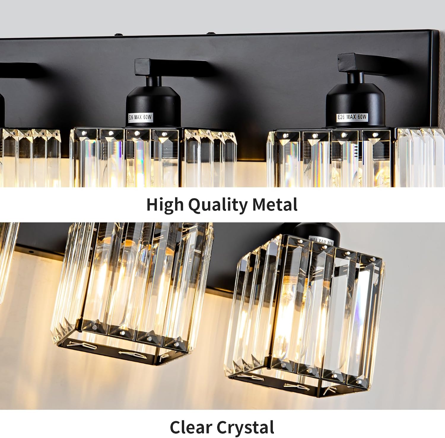 Black Crystal Bathroom Lighting Fixtures, 5 Light Modern Crystal Bathroom Vanity Lights Over Mirror, Wall Light Bathroom Light Fixtures