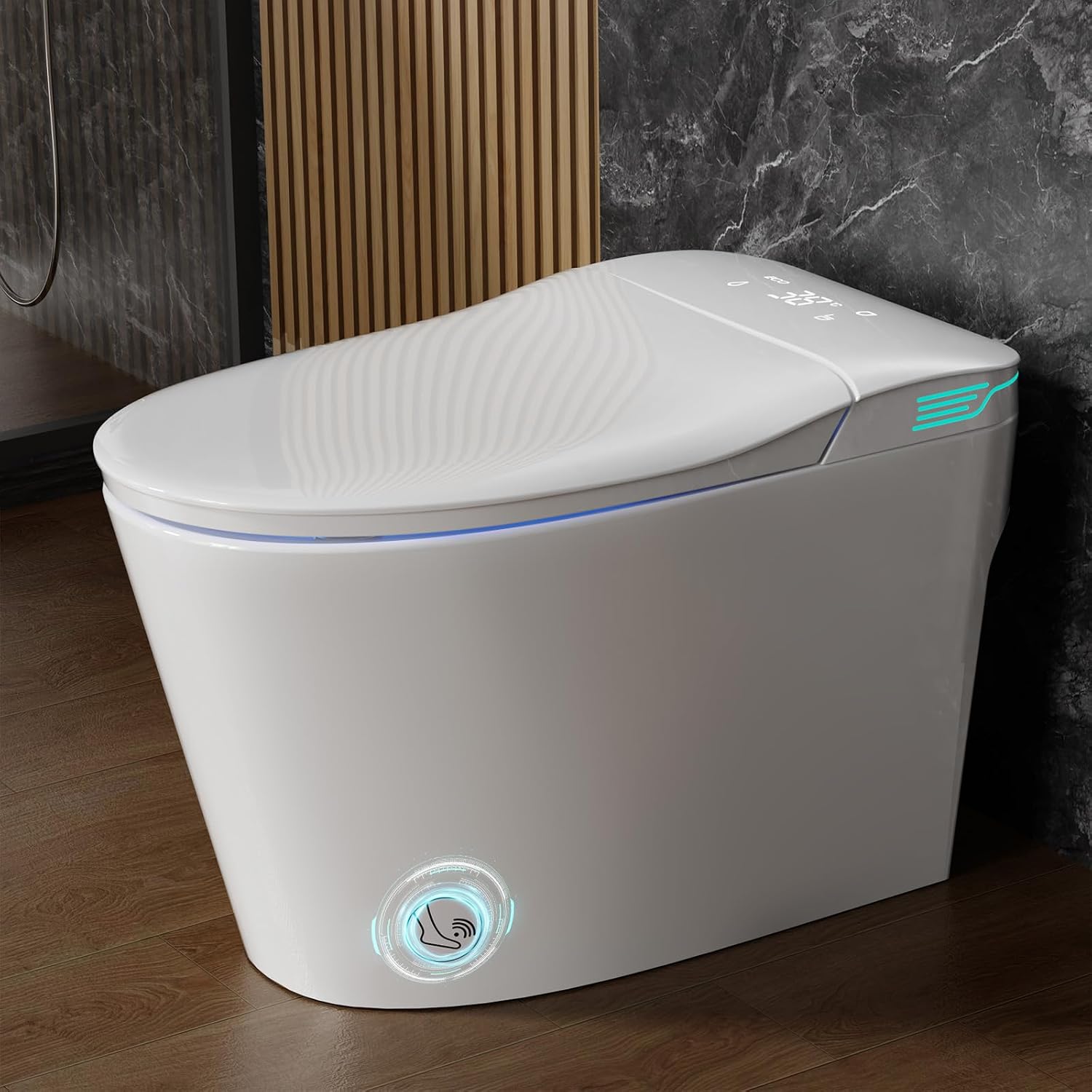 Smart Toilet with Bidet Built In ADA Height 17.7', 1.28GPF Power Flush, One Piece Bidet Toilet Design with Heated Seat, Voice Control, Remote Control, Foam Shield, Tankless Modern Toilet BSJ