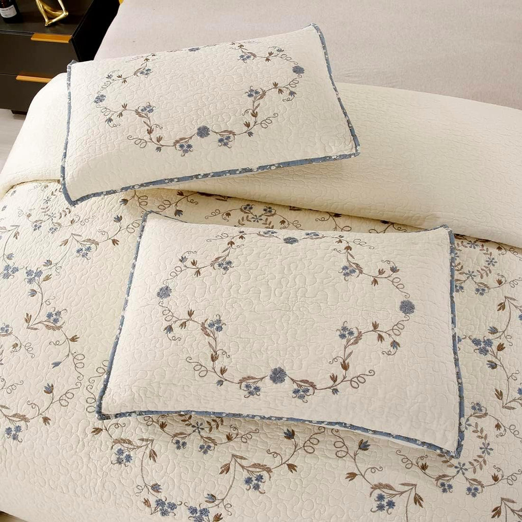 vctops 3-Piece 100% Cotton Bedspread Coverlet Set King Size Elegant Floral Embroidered Reversible Patchwork 1 Quilt and 2 Pillow Shams (Flower B,King)