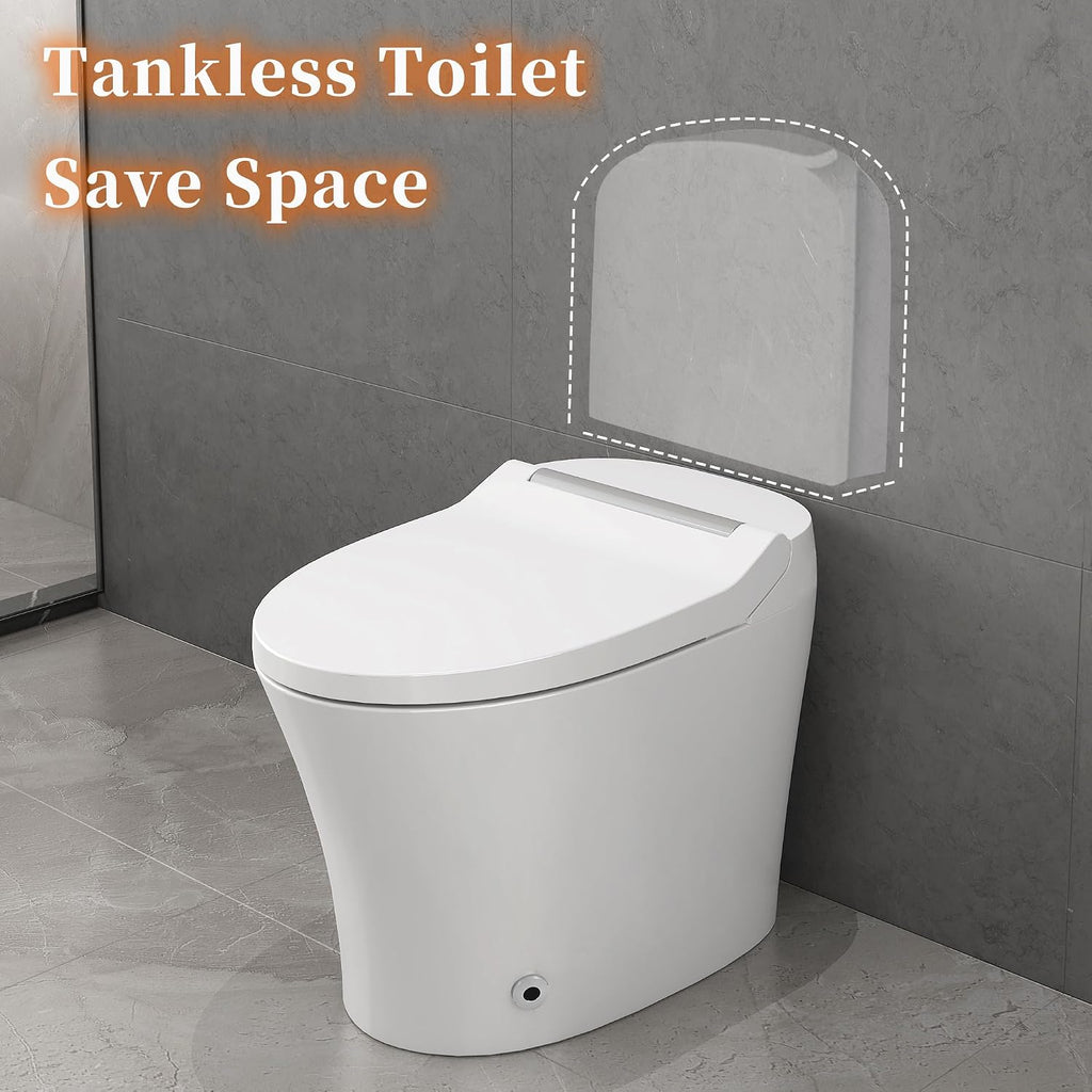 Smart Toilet with Adjustable Heated Seat, One-Piece Elongated Ceramic Toilet, Dual Flush 1/1.28 GPF, Auto Flush, Foot Sensor, Knob Control, Soft Night Light, White