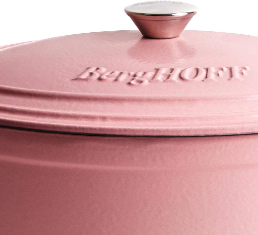 BergHOFF 3Pc Neo Enameled Cast Iron Cookware Set, 3qt. Dutch Oven, Matching Lid, Square Grill Pan 11 Inches, Oven Safe Up To 400°F, Pink