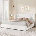 HOMBCK White King Size Bed Frame, Velvet Upholstered Platform Bed Frame with Headboard, Curved Wingback Design, Wooden Slats, No Box Spring, Noise Free, Easy Assembly