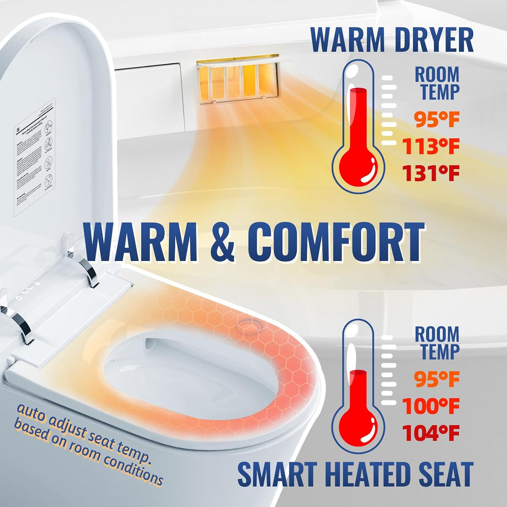 LW Smart Toilet with Bidet Built in, One Piece Elongated Modern Bidet Toilet with Foot Sensing Auto Open/Close, Pump-Assisted Auto Flush, Heated Seat, Warm Water & Dryer, LED Display, Night Light