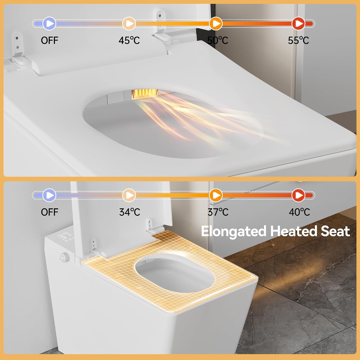 WinZo Smart Toilet with Built-in Tank, ADA Comfort Seat Height One-Piece Toilet with Warm Water Bidet, Heated Seat & Auto Drying, Foot Kick Flush, Modern Elongated Smart Toilet with Bidet Built In