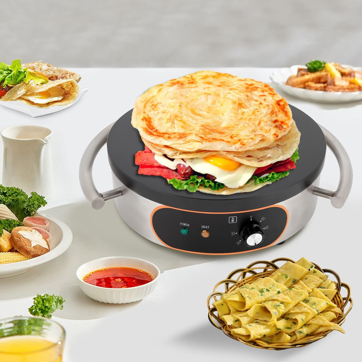 Electric Single Pan Crepe Maker, Commerical 16 Inch Crepe Nonstick Griddle Large Pancake Machine 1500W Tortilla Tools for Catering Industry, Bakeries, Cafes