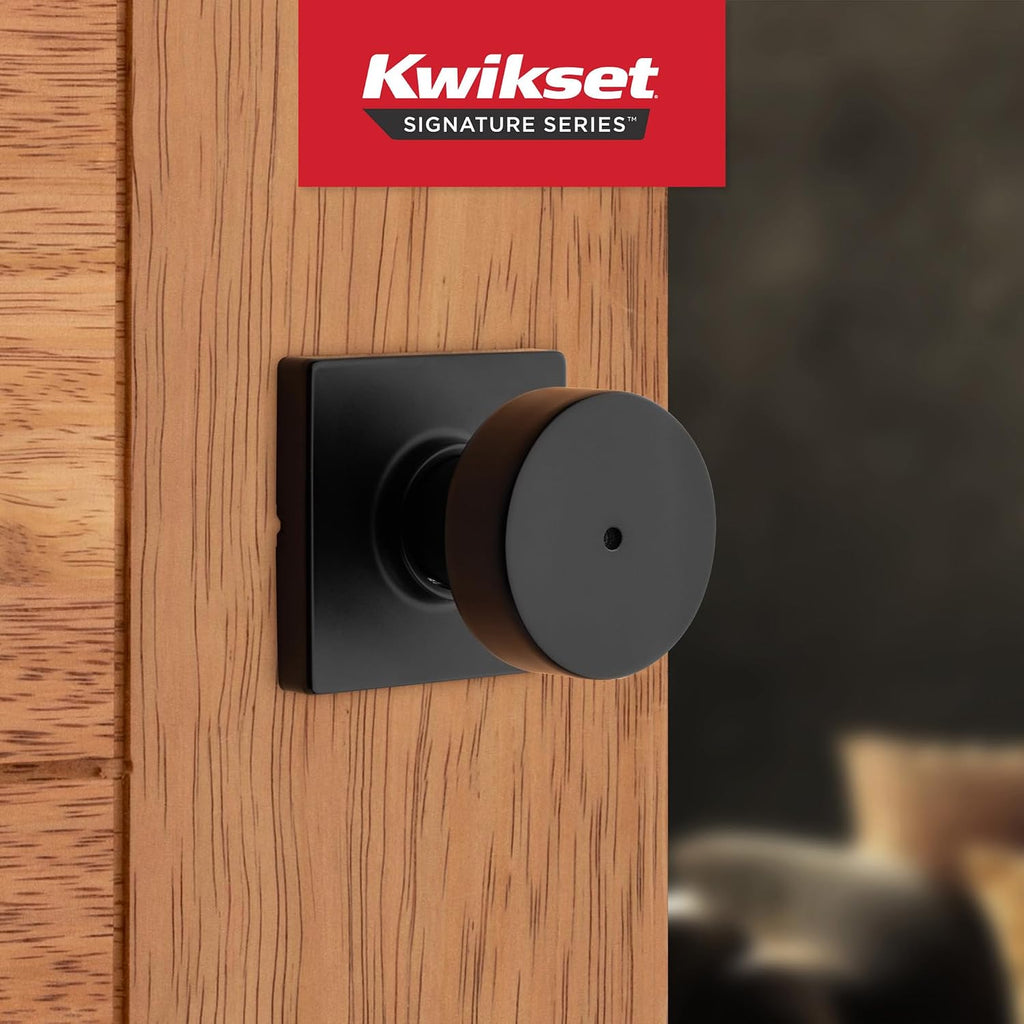 Kwikset Pismo Interior Privacy Door Knob with Lock, Door Handle for Bathroom and Bedroom, Matte Black Keyless Turn Lock Doorknob, with Microban Protection, (Pack of 12)